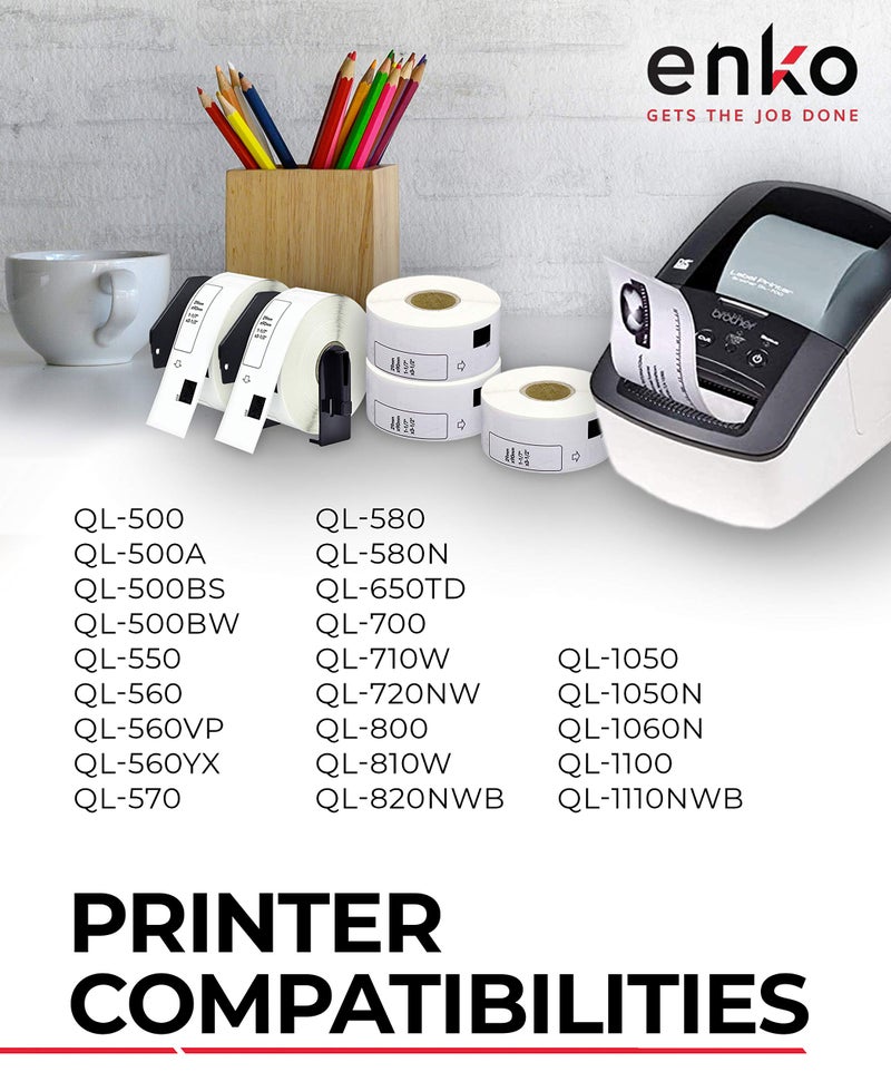 enKo Products enKo - Compatible DK-1201 Standard Address 1-1/7" x 3-1/2" Replacement Labels, Compatible for Brother QL Label Printers [12 Rolls / 4800 Labels with 4 Refillable Cartridge Frame] - Image 4